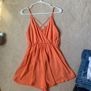 Orange Flowy Romper with pockets